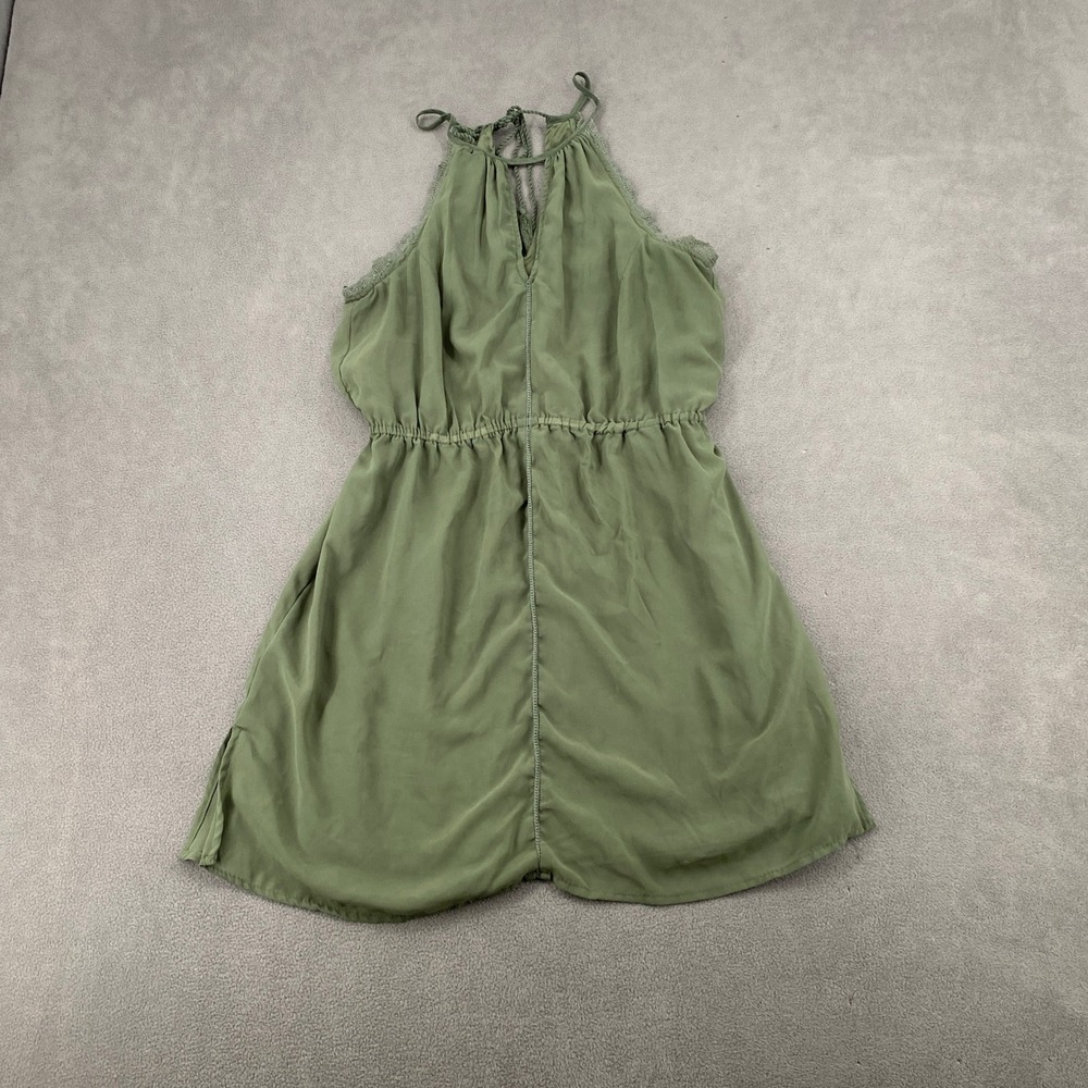 Japna Womens Olive Green Halter Neck Lace Trim Strappy Back Romper Size M